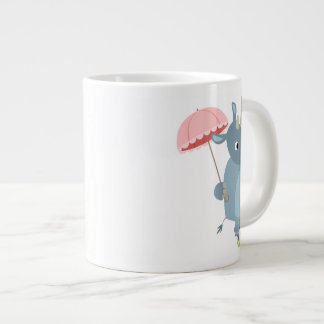 Caneca De Café Grande Cartoon Rhino com guarda-chuva no Unicycle Jumbo M
