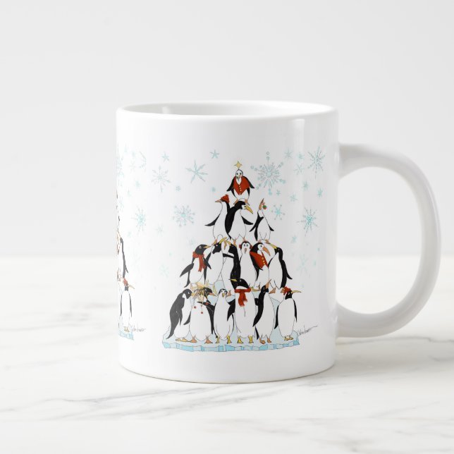 Caneca De Café Grande Cartoon sobre Férias na Árvore de Natal Pinguim (Direita)