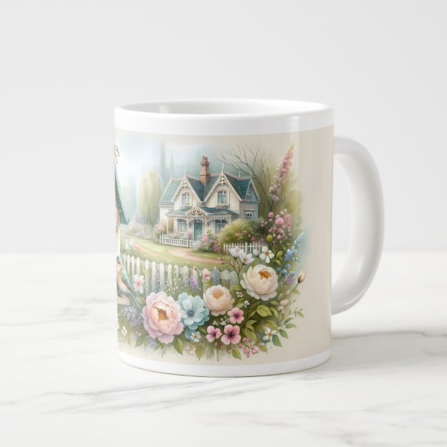 Caneca De Café Grande Casa de Campo com Jardim Floral (Frente Esquerda)