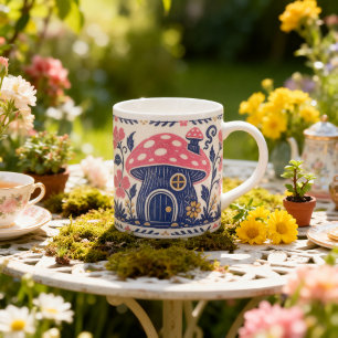 Caneca De Café Grande Casa de Cogumelo Folk Art Fada Toadstool