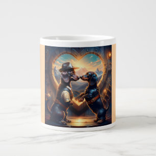 Caneca De Café Grande Casal de Dachshund Apaixonados no Portal do Amor