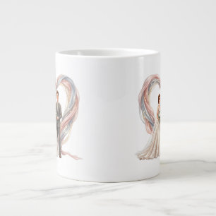 Caneca De Café Grande Casal de Desenho Animado Romântico com Coração em