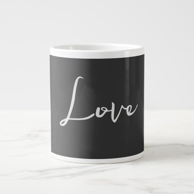 Caneca De Café Grande Casamento De Amor Com Fundo Da Cinza na moda (Frente)