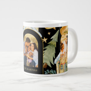 Caneca De Café Grande Casas de Feriado Três Fotos, Natal Preto