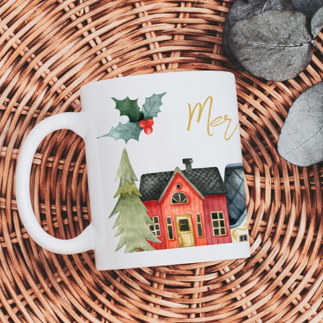 Caneca De Café Grande Casas de Férias com Nome Feliz Natal (Criador carregado)
