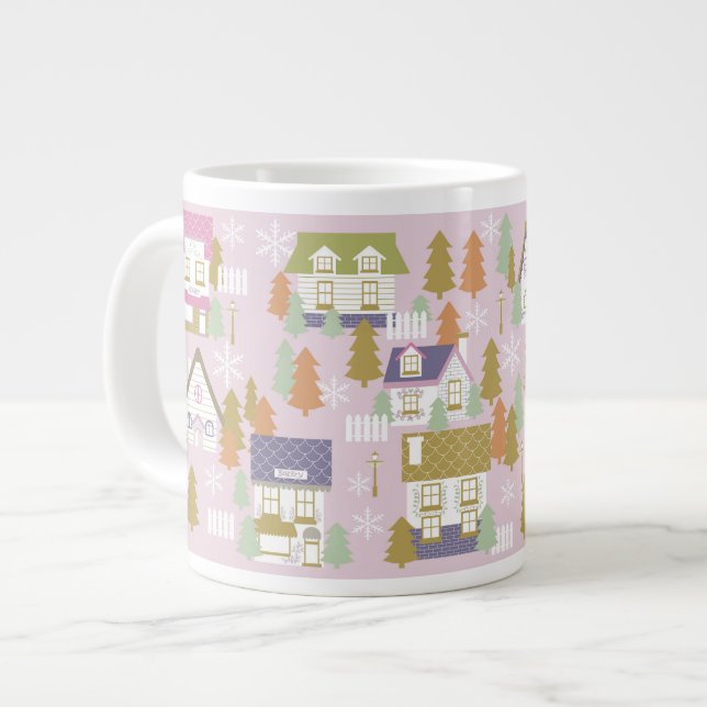 Caneca De Café Grande Casas de Natal Rosa (Frente Esquerda)