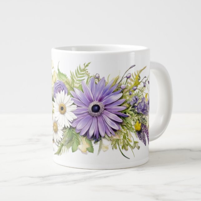Caneca De Café Grande Cascata de Ivy e Delicar Pétalas de Daisy (Frente Esquerda)