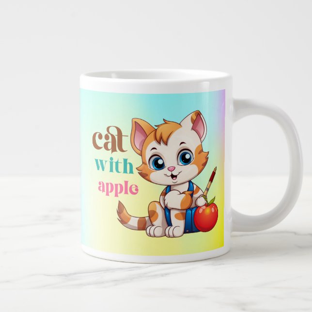 Caneca De Café Grande Cat Com Apple-85242 (Direita)