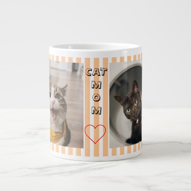 Caneca De Café Grande Cat Mãe 2 foto listrada pastel (Frente)