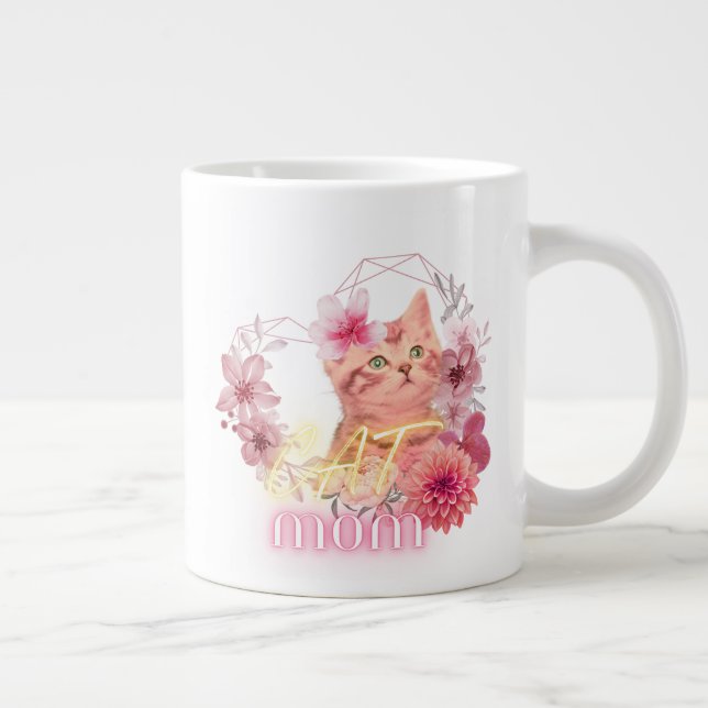 Caneca De Café Grande Cat Mamãe Mug - Gatinho Floral Bonito Café (Direita)