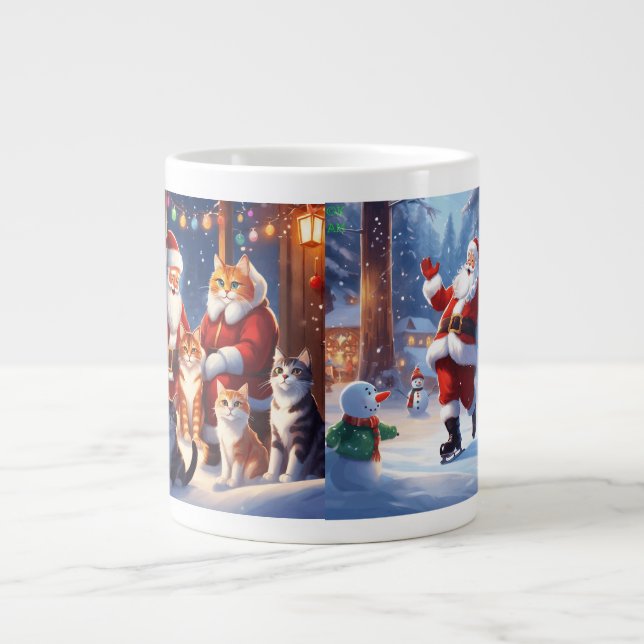 Caneca De Café Grande Cats e Santa Clause Modelo Mug (Frente)