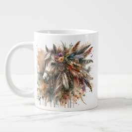 Caneca De Café Grande Cavalo Boho Lindo