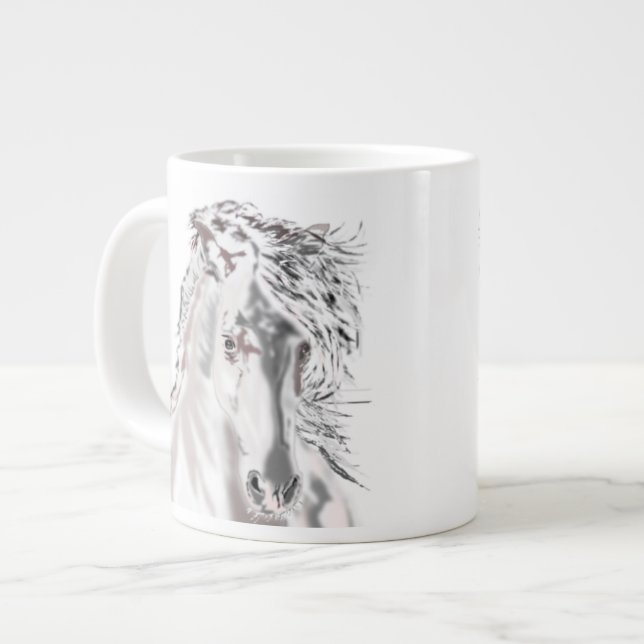Caneca De Café Grande Cavalo Branco (Frente Esquerda)