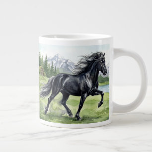 Caneca De Café Grande Cavalo Islandês Preto Freydis no prado