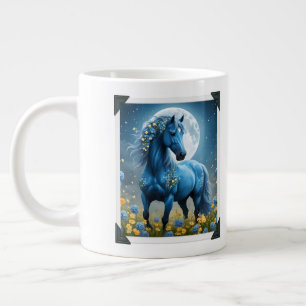 Caneca De Café Grande Cavalos Lunares de Fantasia Azuis e Pretos,