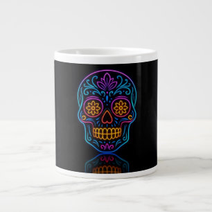 Caneca De Café Grande Caveira de açúcar neon preta/bem-vindo ao dia dos