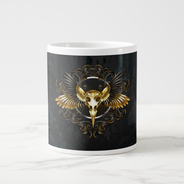 Caneca De Café Grande Caveira de ouro sobre fundo preto (Frente)