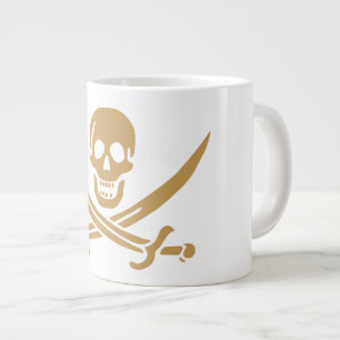 Caneca De Café Grande Caveira e Cutelo de Ouro Azteca Pirata Calico Jack