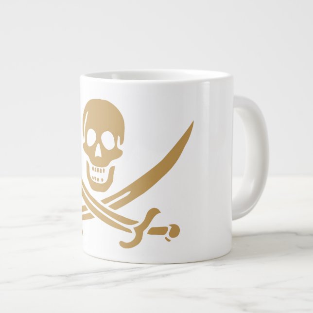 Caneca De Café Grande Caveira e Cutelo de Ouro Azteca Pirata Calico Jack (Frente Esquerda)