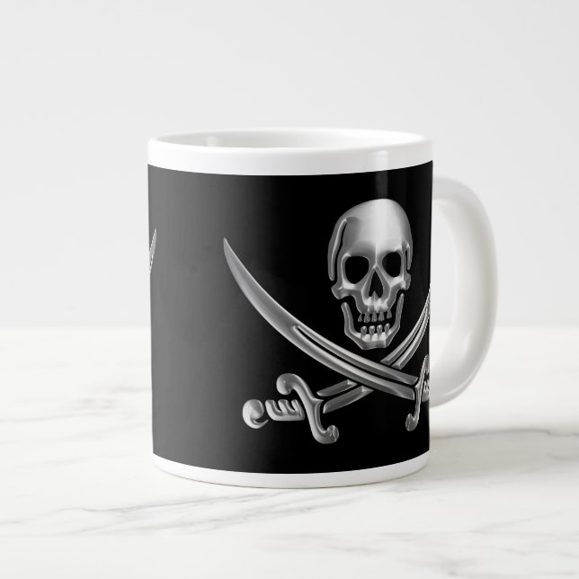 Caneca De Café Grande Caveira Silver e Espadas Cruzadas (Frente Esquerda)