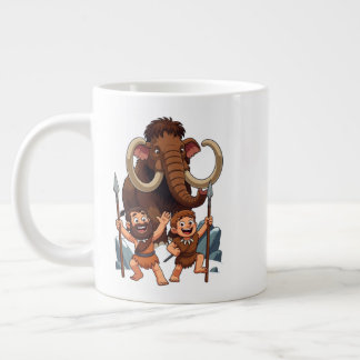 Caneca De Café Grande Caveman Dad and Son Mammoth Hunt
