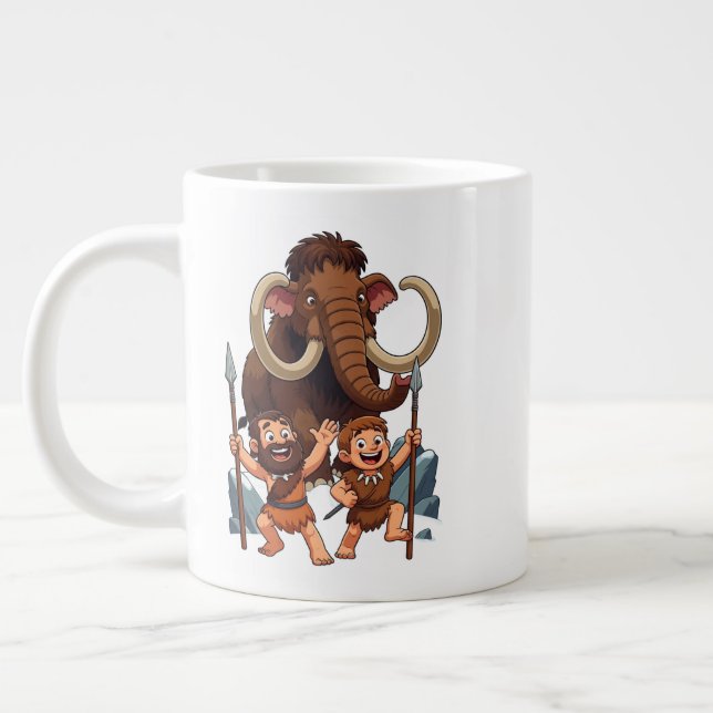 Caneca De Café Grande Caveman Dad and Son Mammoth Hunt (Esquerda)