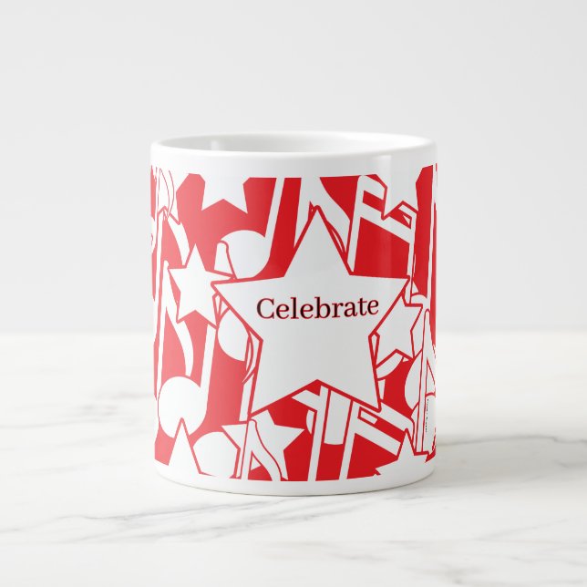 Caneca De Café Grande Celebre Decoração Vermelha (Frente)