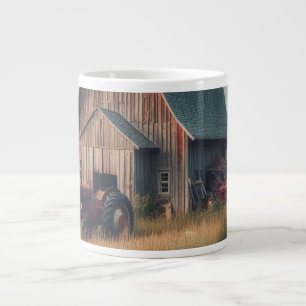 Caneca De Café Grande Celeiro rústico antigo e tratores velhos