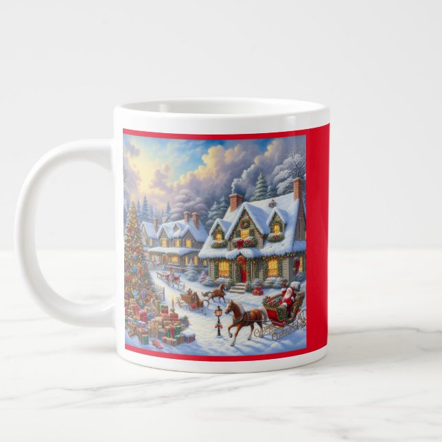 Caneca De Café Grande Cena da Aldeia de Natal (Esquerda)
