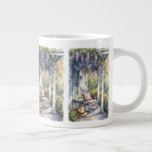 Caneca De Café Grande Cena da Cadeira de Balanço no Alpendre com Wisteri