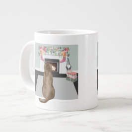 Caneca De Café Grande Cena de Lareira de Natal de Chocolate Labrador