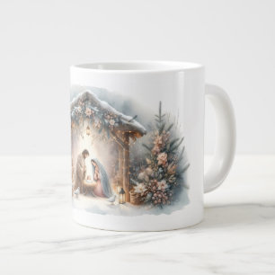 Caneca De Café Grande Cena de Natal Rústica com Florais de Inverno