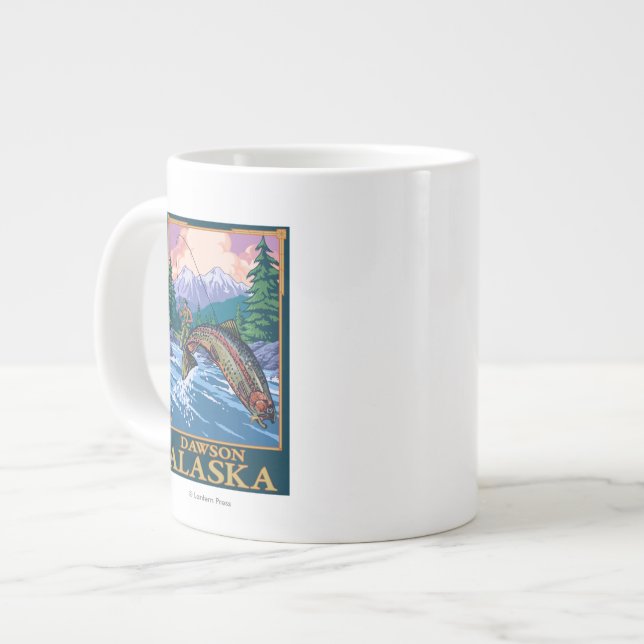 Caneca De Café Grande Cena de Pesca de Voo - Dawson, Alasca (Frente Esquerda)