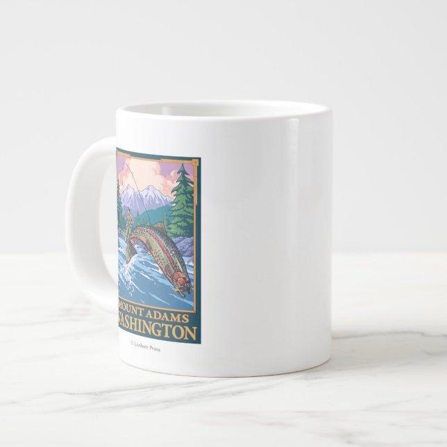 Caneca De Café Grande Cena de Pesca de Voo - Monte Adams, Washington (Frente Esquerda)