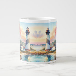 Caneca De Café Grande Cena do Farol Costeiro e Casas de Praia
