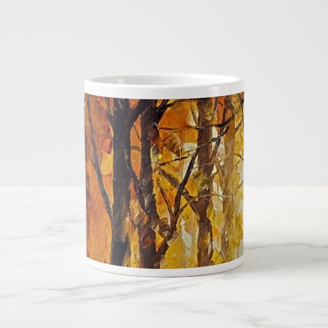 Caneca De Café Grande cena florestal em tons de queda de ouro (Frente)