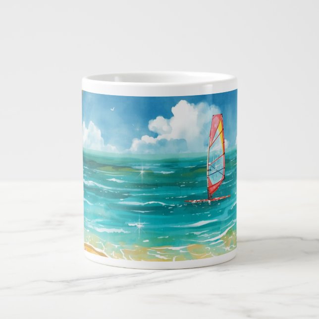 Caneca De Café Grande Cena Tranquila de Windsurf (Frente)