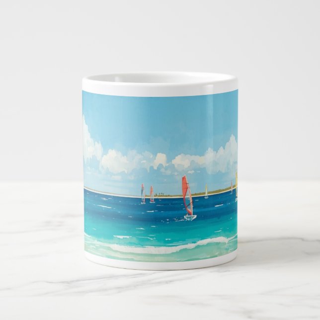 Caneca De Café Grande Cena Tranquila de Windsurf (Frente)