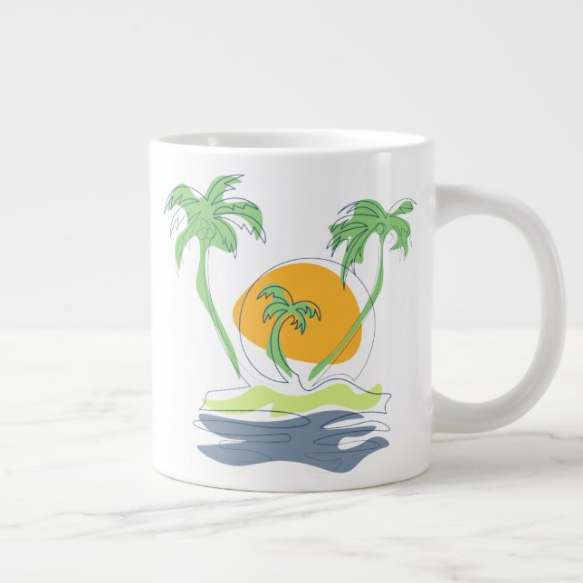 Caneca De Café Grande Cenário de praia de ilha tropical. Árvore de palme (Direita)