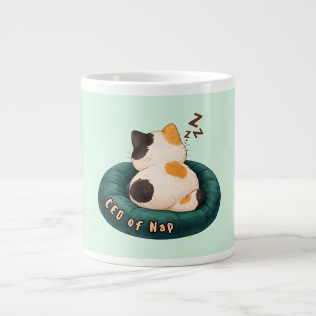 Caneca De Café Grande "CEO de Cochilo" Gato Dormindo no Sofá (Frente)