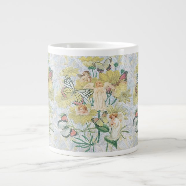 Caneca De Café Grande Cerebais, Borboletas e Flores em Amarelo (Frente)