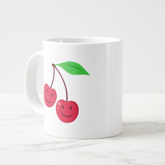 Caneca De Café Grande Cerejas Vermelhas Sorrindo (Frente Esquerda)