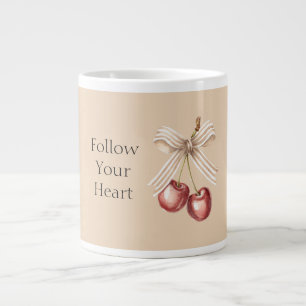 Caneca De Café Grande Cerejas Vermelhas Tacho de Creme