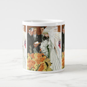 Caneca De Café Grande Cerimônia de Casamento Vintage com Noiva e Noivo