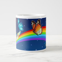 Caneca De Café Grande Céu Noturno, Dois Pássaros, Borboletas e um Arco-Í
