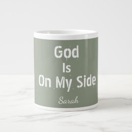 Caneca De Café Grande Chá Personalizado Verde Sage Nome Deus Está Ao Meu