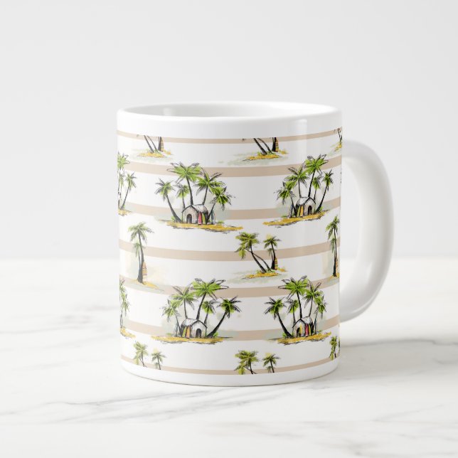 Caneca De Café Grande Chão Tropical E Palmas (Frente Esquerda)