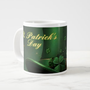 Caneca De Café Grande Chapéu e Desenho de Trevo do Dia de São Patrício