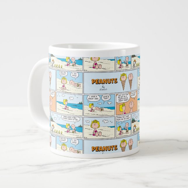 Caneca De Café Grande Charlie Brown & Sally Sorvete Na Praia (Frente Esquerda)
