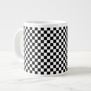 Caneca De Café Grande Checkerboard preto e branco clássico por STaylor